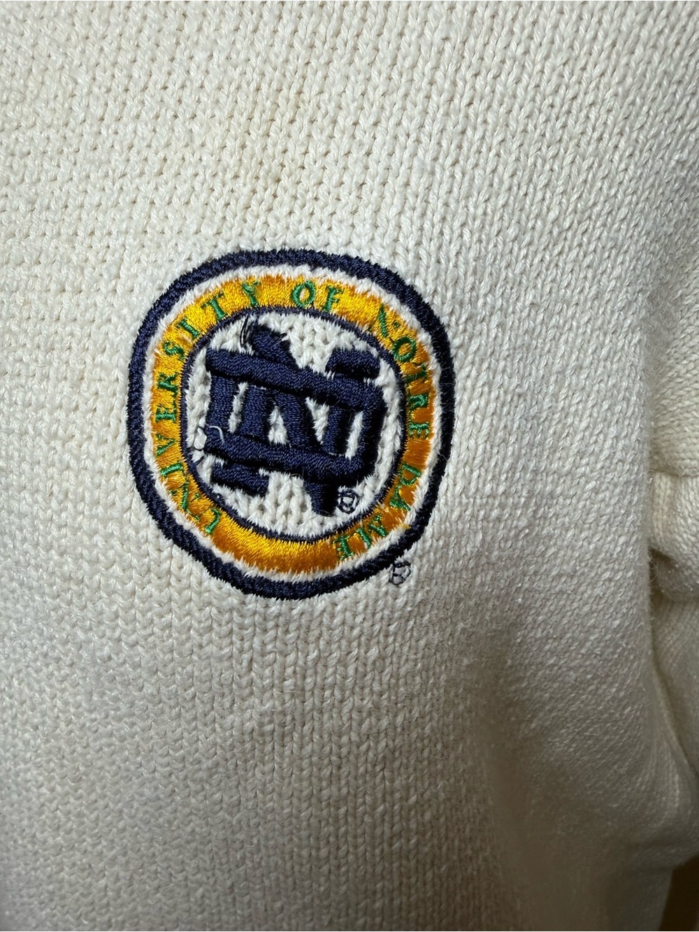 Notre Dame Vintage Men's Cream Knit Sweater with Navy Trim-Size L - Picture 5 of 10